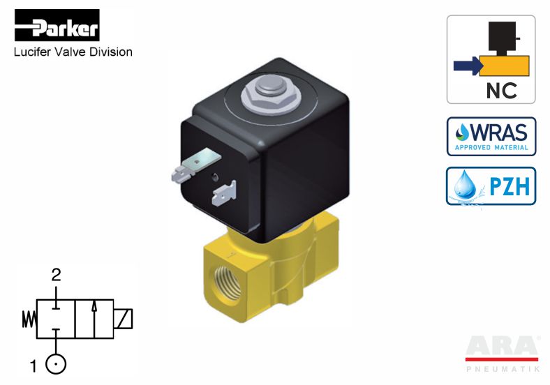 Elektrozawór do wody użytkowej z atestem PZH WRAS Parker Lucifer 121K -- 1/4