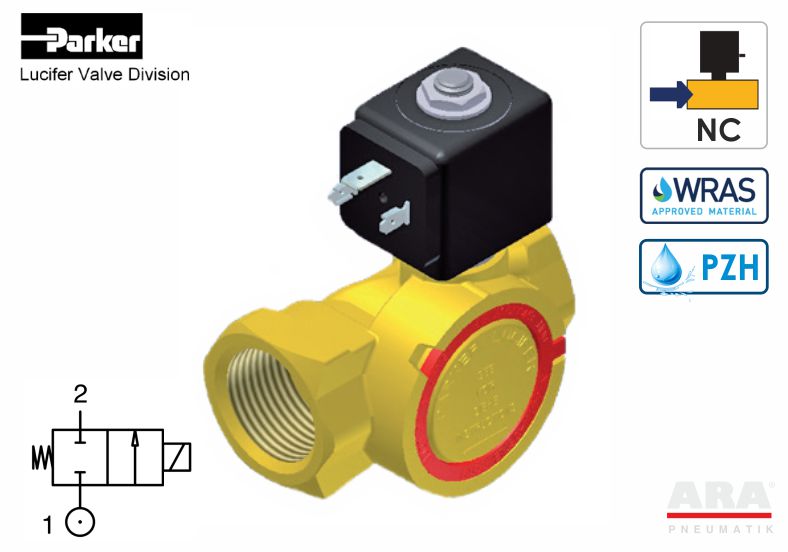 Elektrozawór do wody użytkowej z atestem PZH WRAS Parker Lucifer 321K -- 1