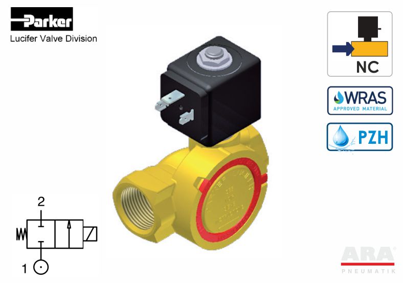 Elektrozawór do wody użytkowej z atestem PZH WRAS Parker Lucifer 321K -- 3/4