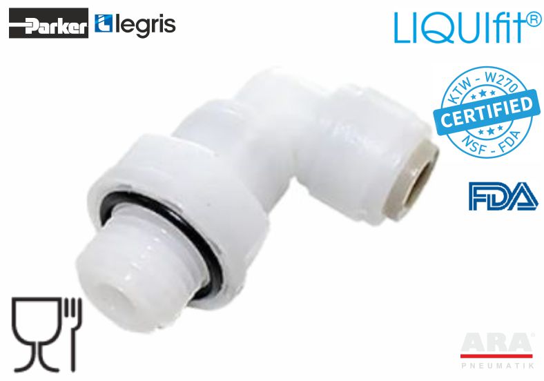 Złączka kątowa kolanko LIQUIfit Legris 6599 do transferu płynów