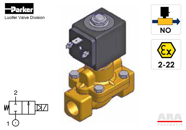 Elektrozawory do wody Parker Lucifer 7322 NO ATEX 2-22