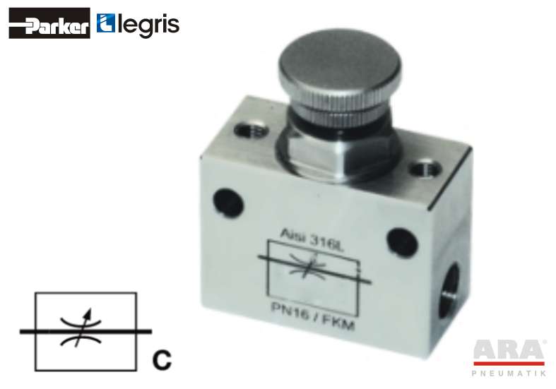 Zawór dławiący in-line nierdzewny 316L Parker Legris 7822