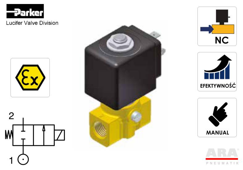 Elektrozawory Parker Lucifer bezpośredniego działania -- NC -- ATEX