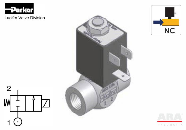 Elektrozawory Parker Lucifer bezpośredniego działania -- NC -- SS 316L
