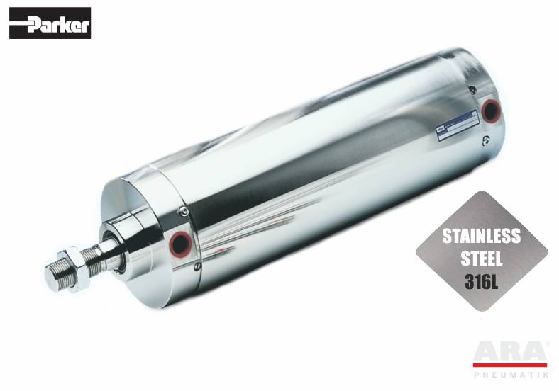 Siłownik pneumatyczny tłoczyskowy okrągły nierdzewny ISO6431 Parker P1S
