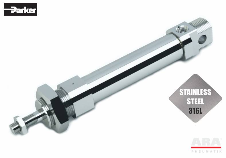 Siłownik pneumatyczny okrągły tłoczyskowy ISO6432 nierdzewny Parker P1S