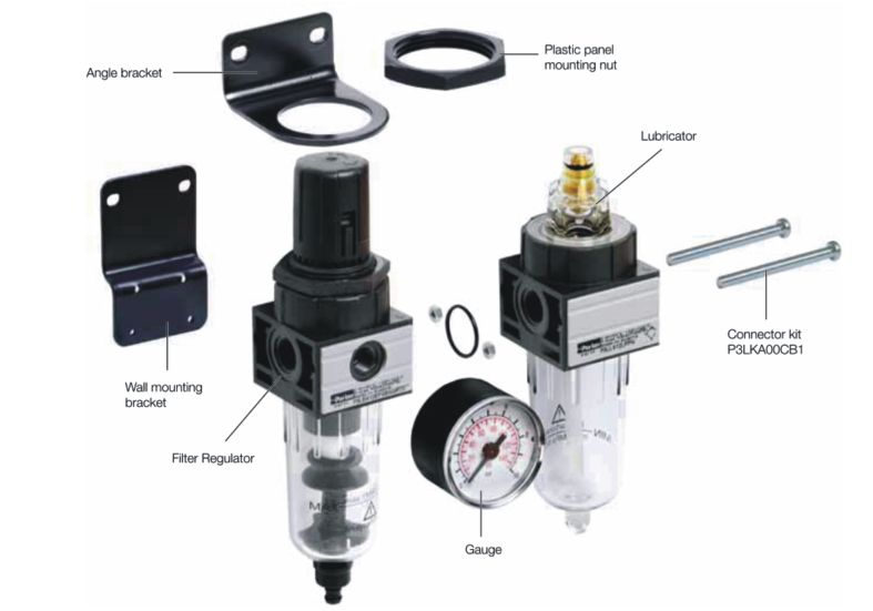 Akcesoria montażowe do komponentów przygotowania sprężonego powietrza Parker P3L Lite