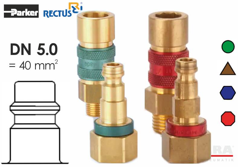 szybkozłączki pneumatyczne kodowane geometrią kolorem Rectus DN5.0